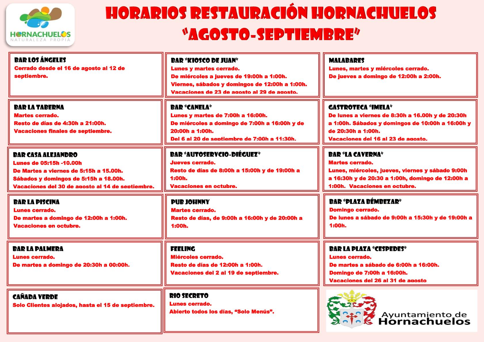 Horarios Restauración Hornachuelos agosto-septiembre