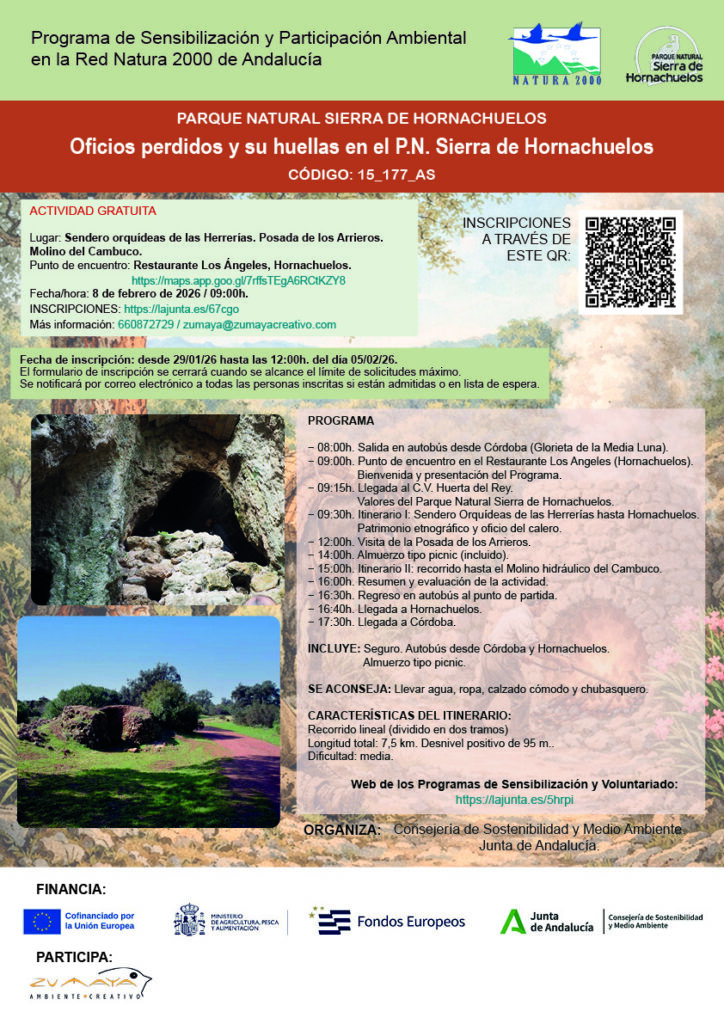 Oficios perdidos y su huella en el Parque Natural Sierra de Hornachuelos programada para el próximo 8 de febrero.